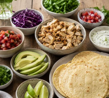 Low calorie chicken tacos with grilled chicken, cabbage, salsa, avocado, cilantro, and lime